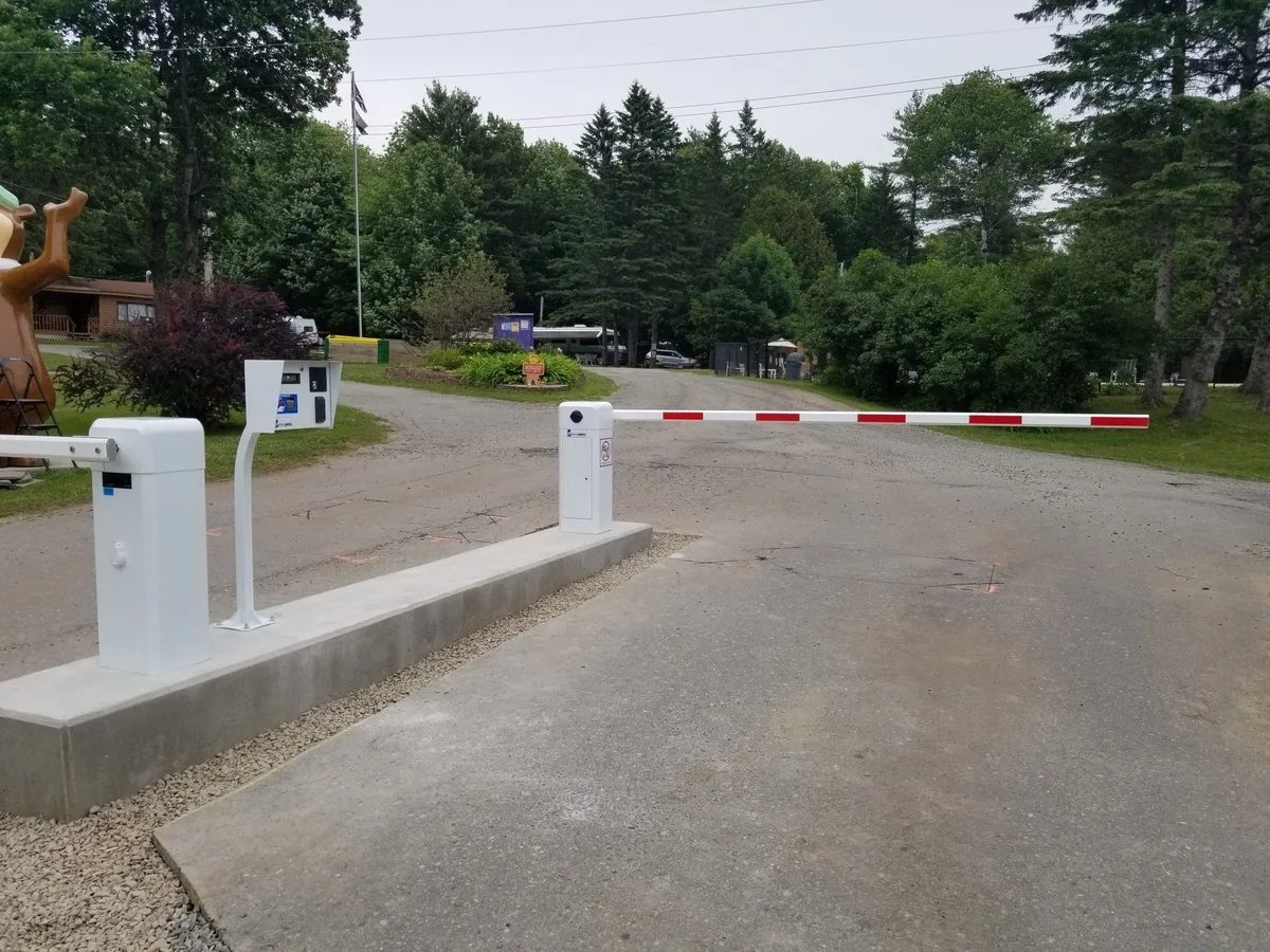 Parking BOXX gate pedestal and barrier arm at a campground
