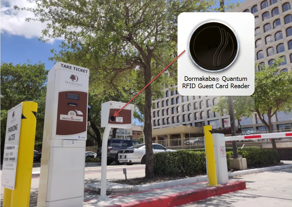 DormaKaba Quantum RFID reader integrated into Parking BOXX system at DoubleTree Hotel