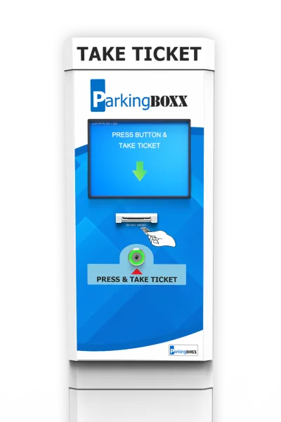 Entry BOXX parking ticket machine dispensing a ticket with lot full display active