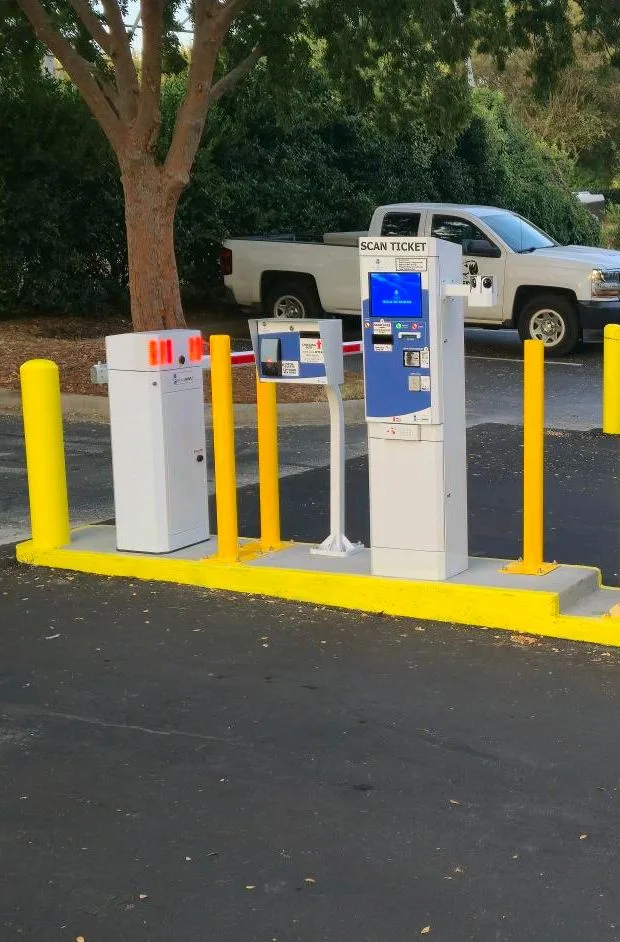 Parking BOXX Exit BOXX terminal installed at a hotel parking facility exit lane