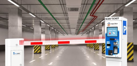 Flat-rate parking system with barrier gate for Los Angeles parking lots